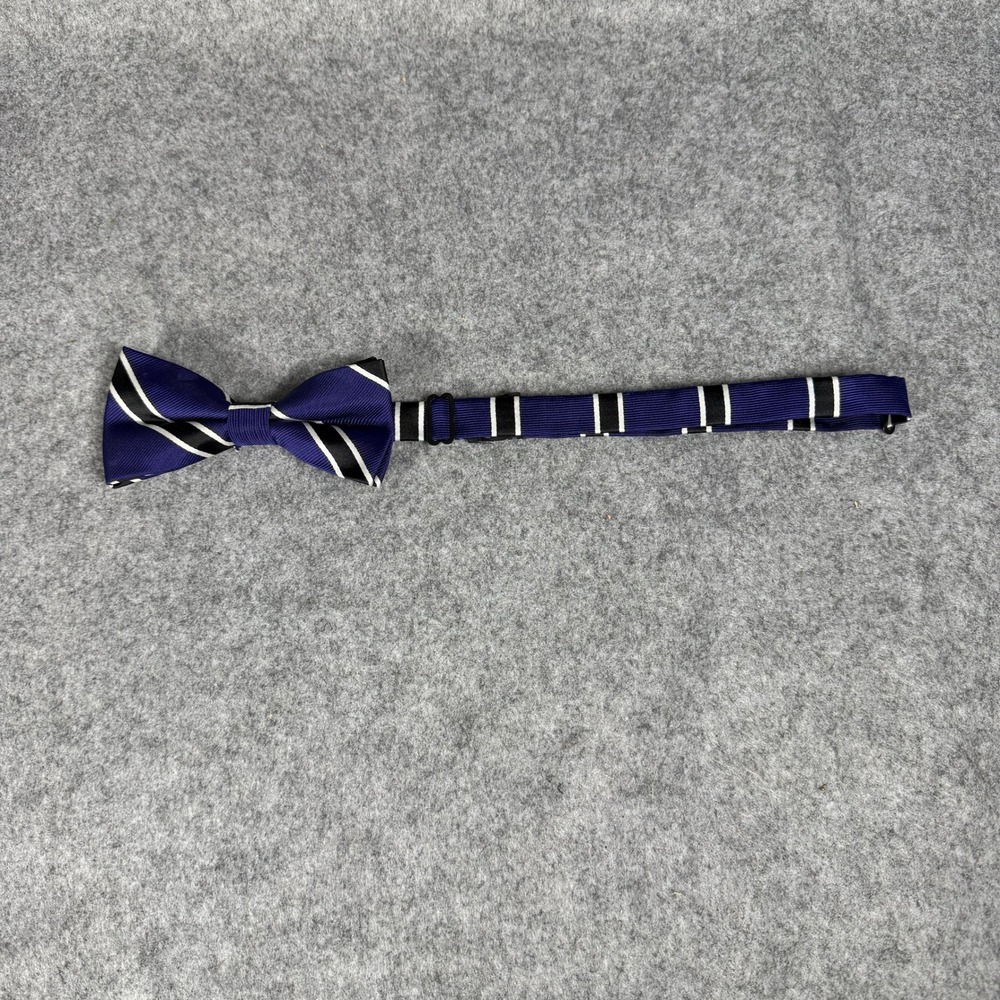 Unbranded Mens Striped Pre-Tied Bow Tie OS Purple Black White Adjustable Strap